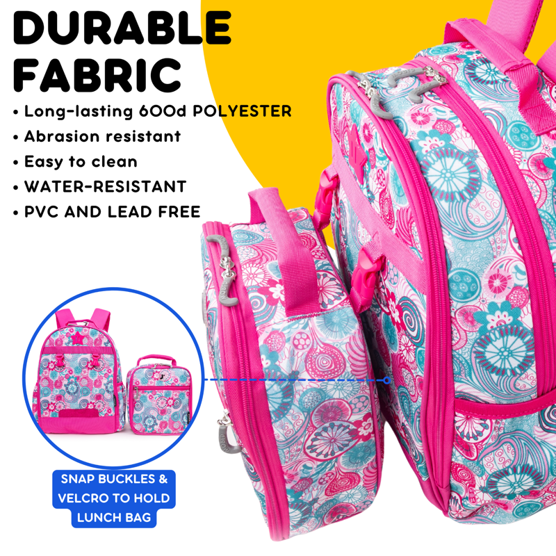 Kids Backpack & Lunchbox Set with Padded Straps & Organizer - Blue Raspberry