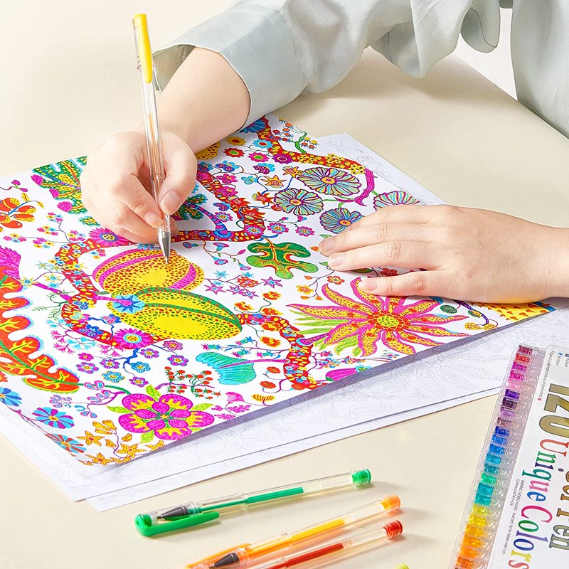 120 Colors Gel Pen Set for Adult Coloring & Art Projects