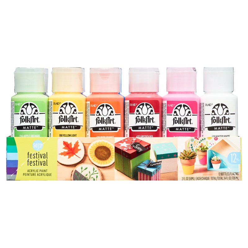 Acrylic Craft Paint Set with 12 Vibrant Colors - Matte Finish for DIY Projects