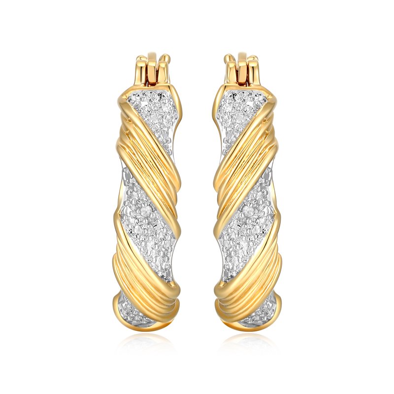 Diamond Accent Hoop Earrings in 18k Gold over Bronze - Stylish Jewelry Gift