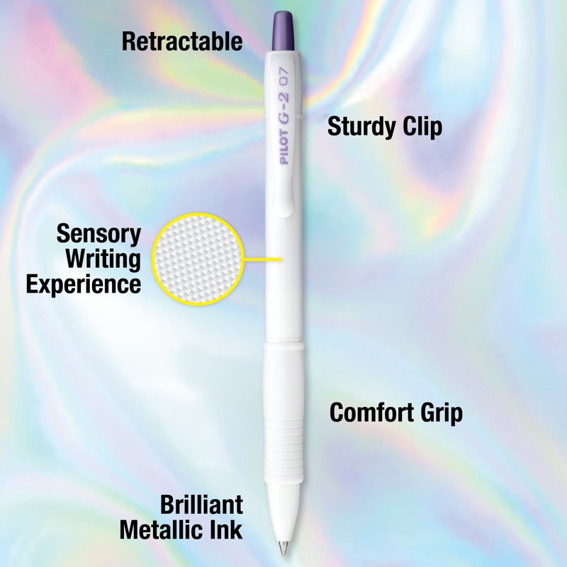 Gel Pen Set - 5 Count 0.7mm Assorted White Metallic Ink, Retractable