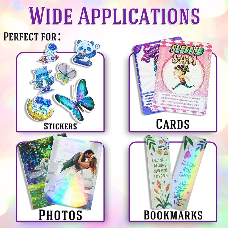 Self-Adhesive Holographic Laminating Sheets A4 - Waterproof Sticker Overlay - 25 Sheets