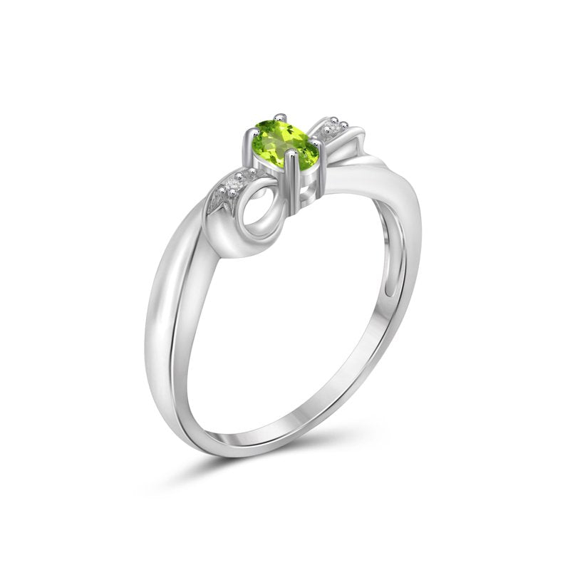 Peridot Birthstone Ring 0.20 Carat Sterling Silver Jewelry with White Diamond Accent