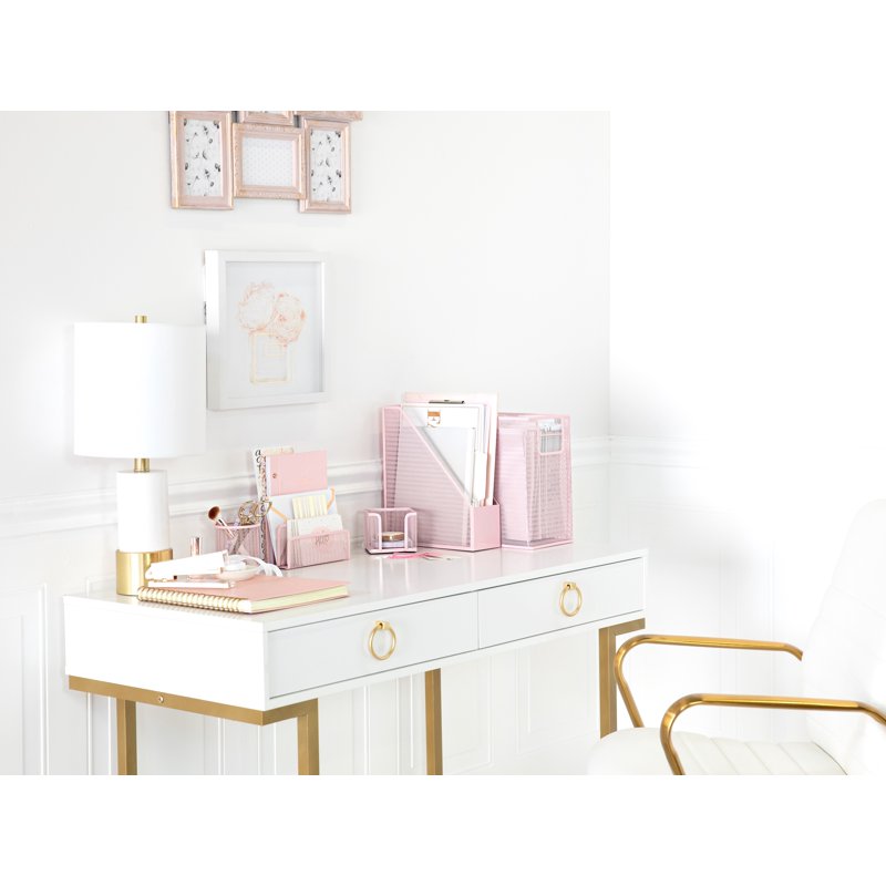 Pink Office Desk Organizer Set - 5 Piece Cubicle & Home Office Storage