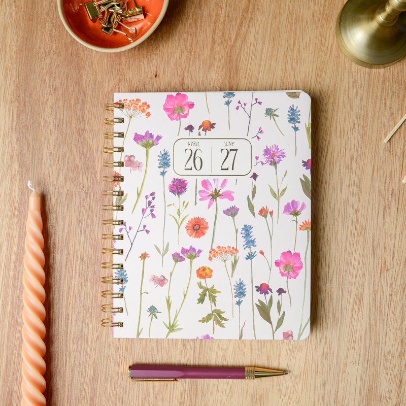 Wildflower Weekly Planner 15 Months Cream Watercolor Floral 6.75 x 8.37 inches