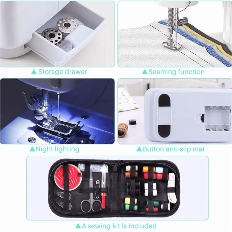 Beginner Sewing Machine with 12 Stitches, Easy Portability & Dual Power