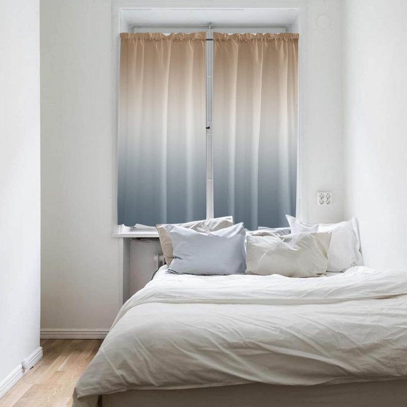 Ombre Window Curtains 63 Inch Length - Gray & Brown Gradient Panel Set for Bedroom & Living Room