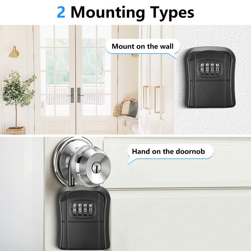 Wall Mounted Key Lock Box with Resettable 4-Digit Combination Weatherproof Safe