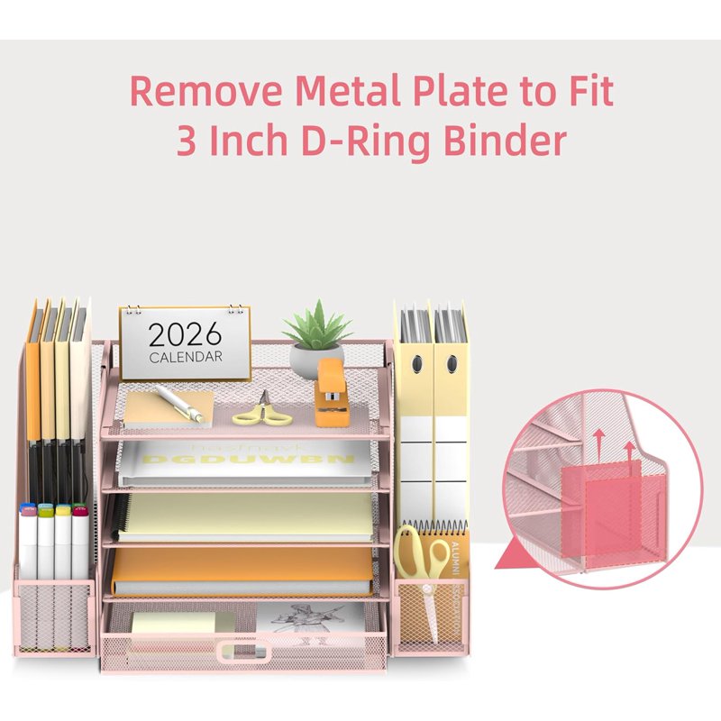 5-Tier Metal Mesh Desk Organizer with File Holder Pen Tray and Drawer