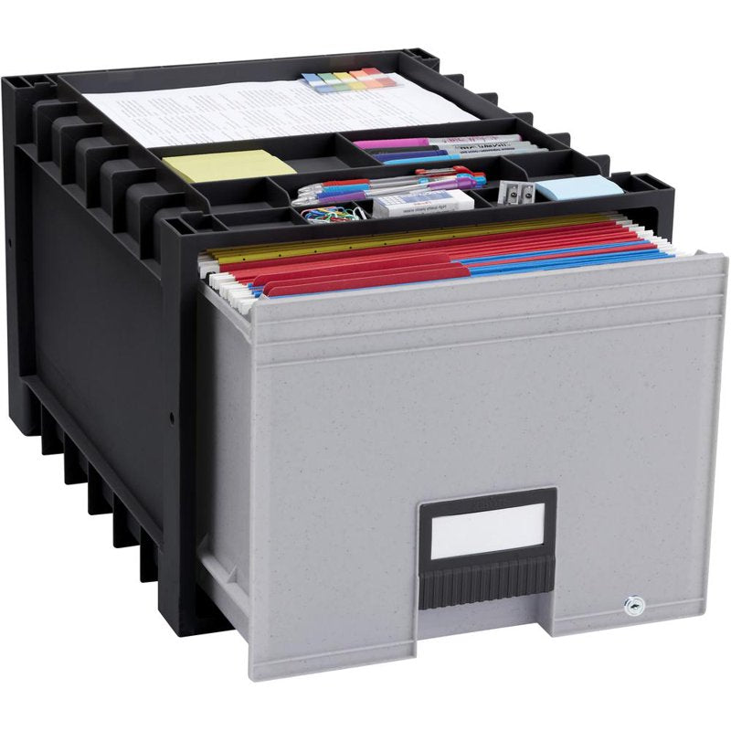Heavy-Duty Water-Resistant Archive Drawer with Label Holder - Black/Gray