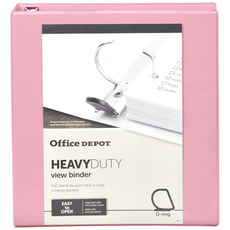 Heavy-Duty 1.5-Inch D-Ring Binder - Pink, Holds 400 Sheets, Office Supplies