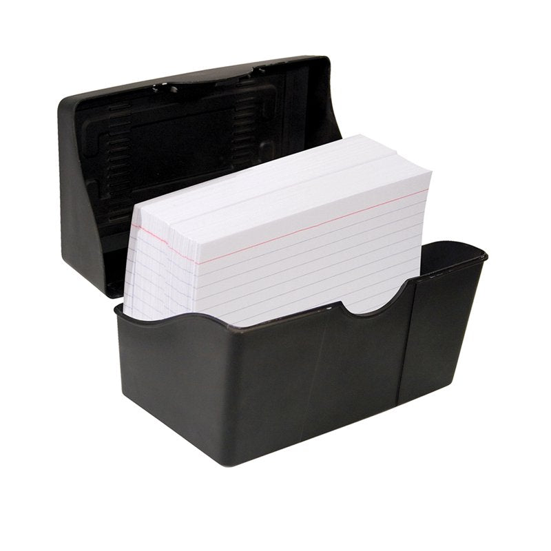 5x8 Inch Index Card Holder with Lid - Black, Stackable Office Organizer