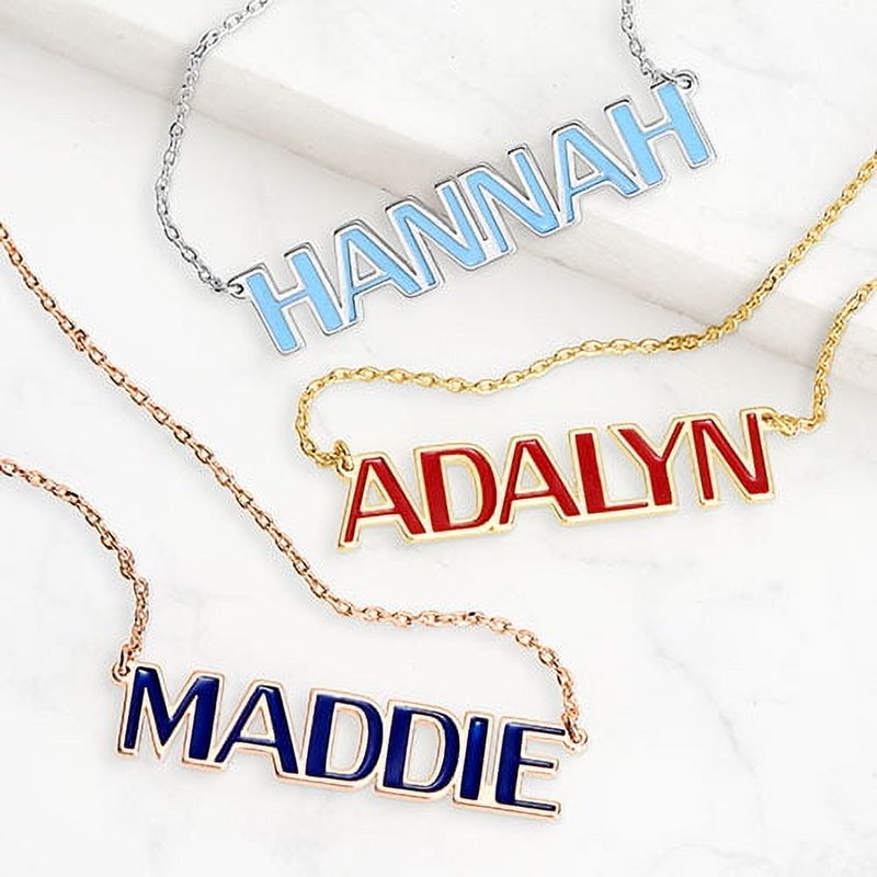 Personalized Name Necklace with Enamel Uppercase Letters - Gold, Silver, Rose Gold