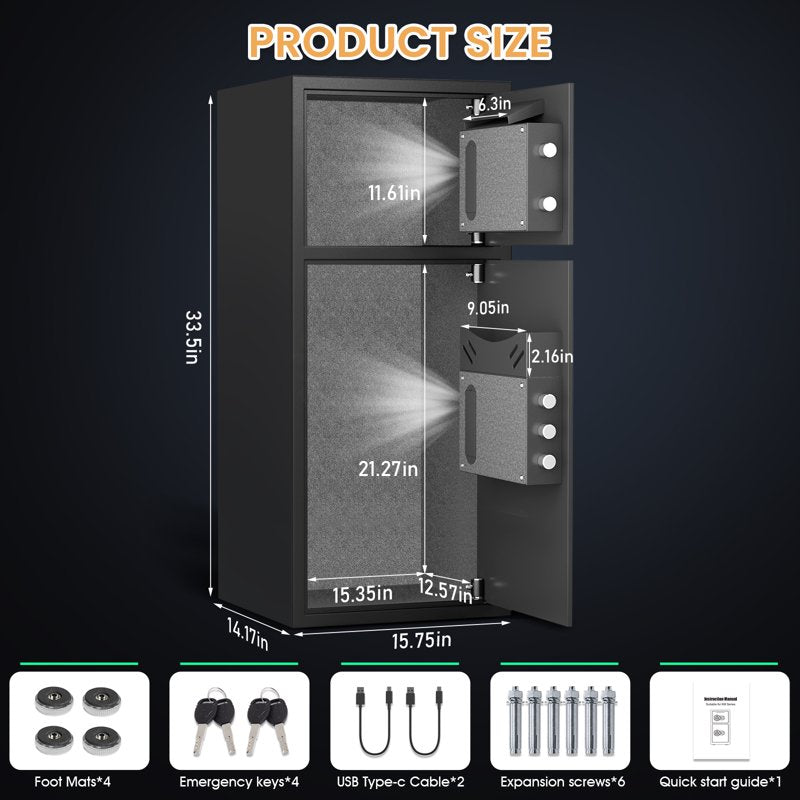 Large Fireproof Waterproof Safe with Electronic Keypad and Dual Alarm - 6 Cub Ft