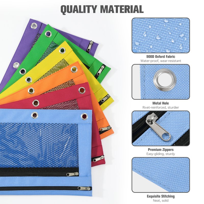 Large 3-Ring Binder Pouch with Zipper for Office & School Supplies - 12 Pack