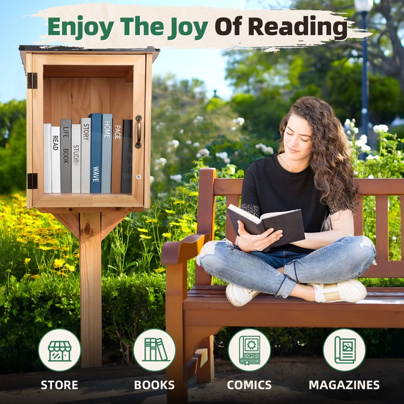 Outdoor Wooden Library Box Waterproof Community Book Share Cabinet