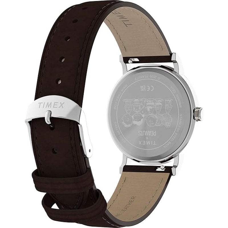 Men's Baseball Watch with Snoopy Dial - 38mm Sport Watch, Brown Leather Strap
