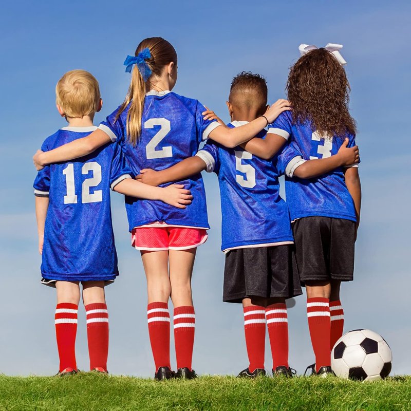 6 Pairs Kids Soccer Socks Youth Striped Football Socks Gift for Boys & Girls 4-14
