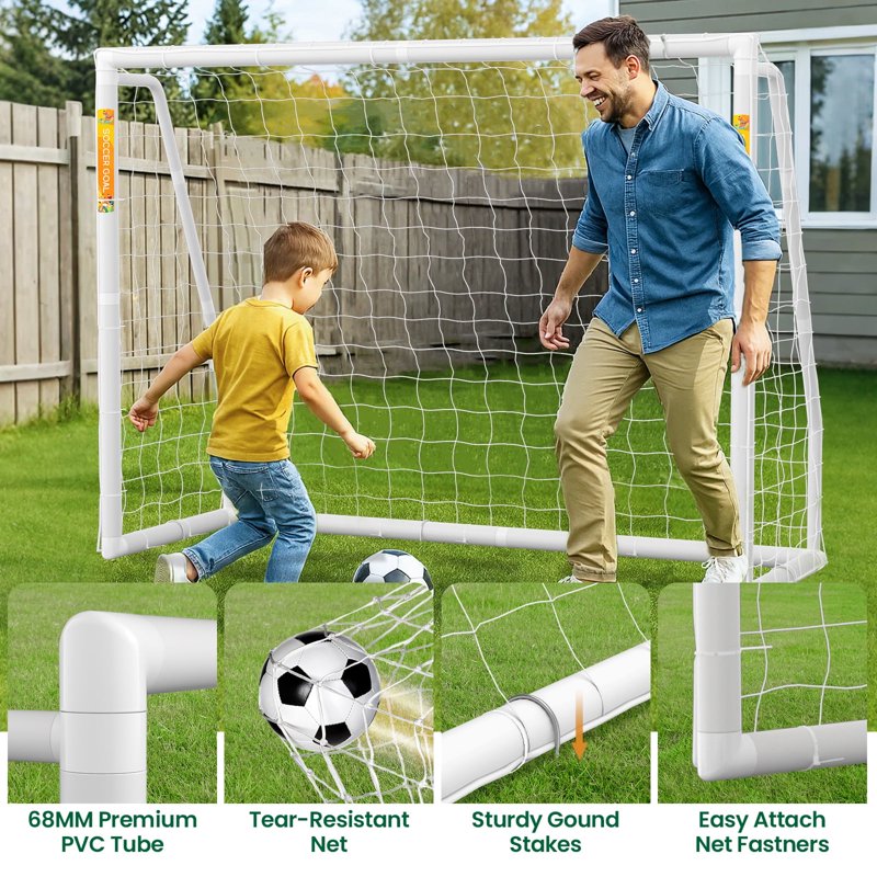 White-Foldable 8x6 PVC Soccer Goal - SLSY 8×6 Family Backyard Training