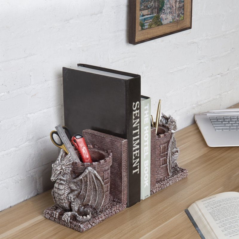 Dragon Castle Bookends with Pencil Holders - Fantasy Decor