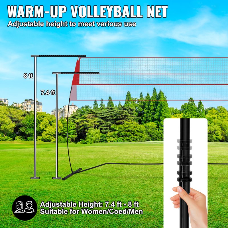 Portable Indoor Outdoor Volleyball Net with Height Adjustment & Carry Bag - 14 ft Wide