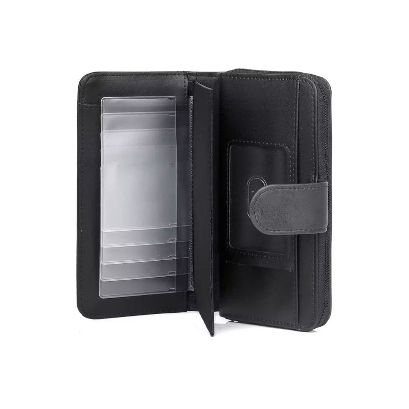 Leather Checkbook Wallet for Women with Card Slots and Zipper Closure