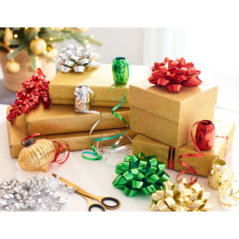 Assorted Metallic Gift Bows & Ribbons Set - 24 Pieces for Holiday & Party Gift Wrapping