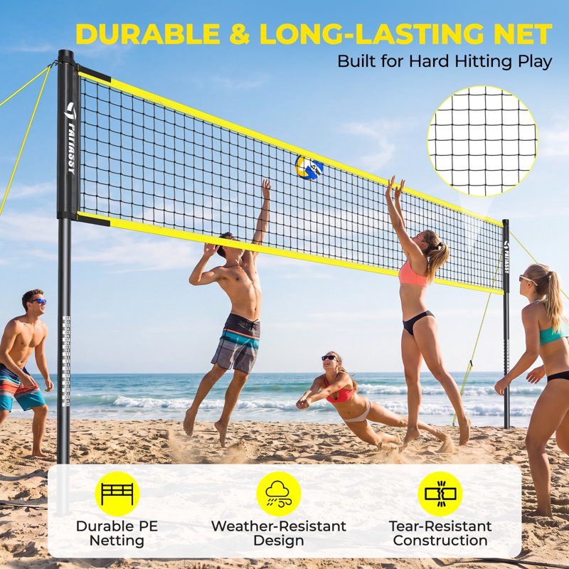 Portable Volleyball Net Set with Adjustable Height, Steel Poles & Carry Bag