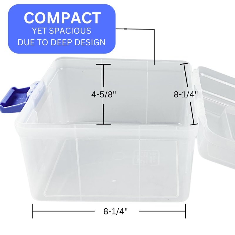 Plastic Storage Box with Blue Handle & Latch - 8.25 Inch Organizer