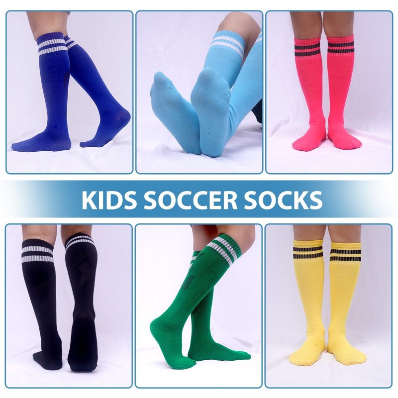Kids Soccer Socks 6 Pairs Knee High Striped Athletic Sports Tube Socks for Boys & Girls
