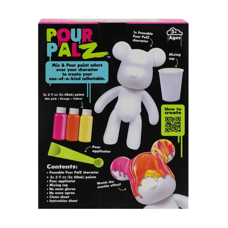 DIY Paint Pour Craft Kit for Kids and Adults - 9-Inch Posable Bear, Mango Sunset