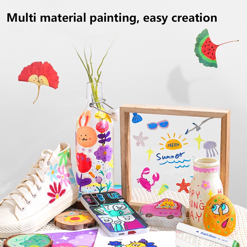 Acrylic Paint Markers Set for Wood, Rock & Canvas - 12 Colors