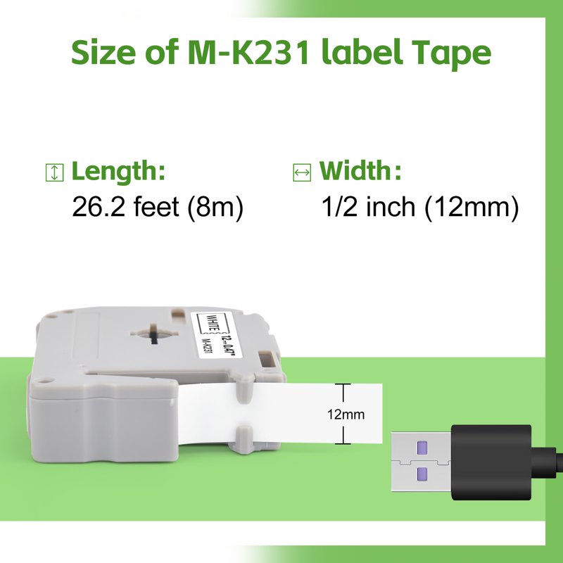 Compatible Label Tape 12mm x 8m for Brother P-Touch Label Makers - Black on White