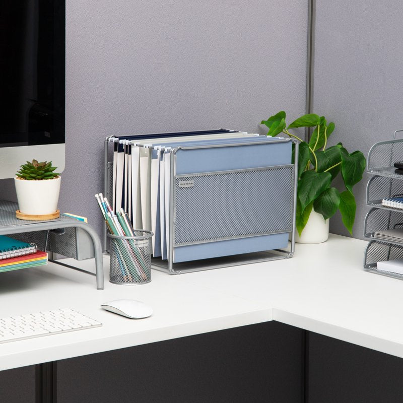 Desktop File Folder Organizer Box for Hanging Files & Mail - Silver & Black