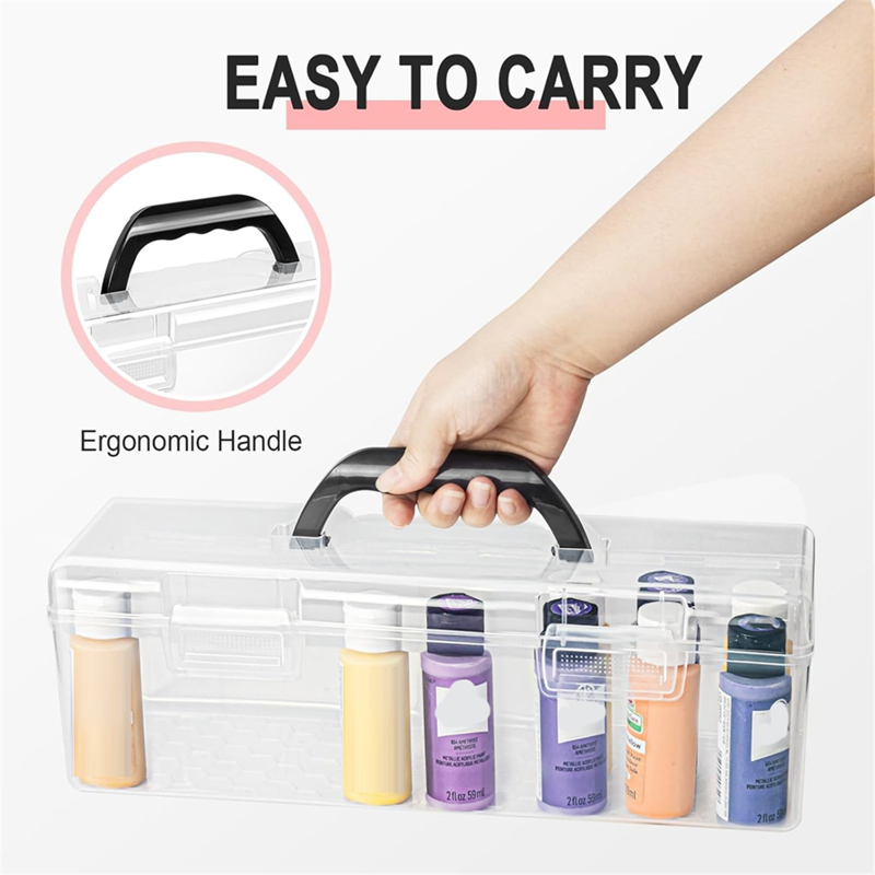 Acrylic Paint Storage Box for 30 Bottles - Clear Art Organizer with Handle