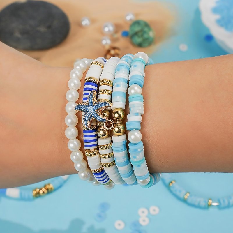 Ocean Theme Pearl Bead Jewelry Making Kit with Shell Starfish Pendants - DIY Necklace & Bracelet Set
