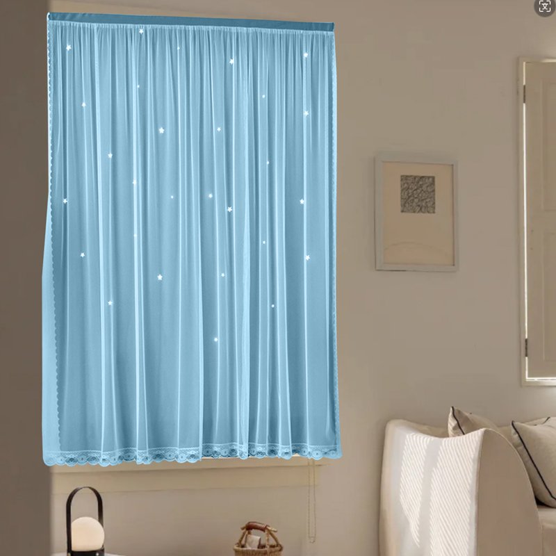 Blackout Star Curtains for Bedroom and Kids Room - Double Layer Window Decor