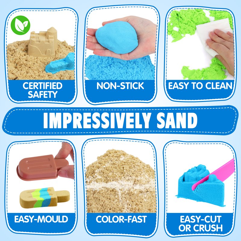 Kids Sensory Play Sand Set with Storage Bin - 4.4 lbs Non-Toxic Molding Sand for Indoor & Outdoor Use
