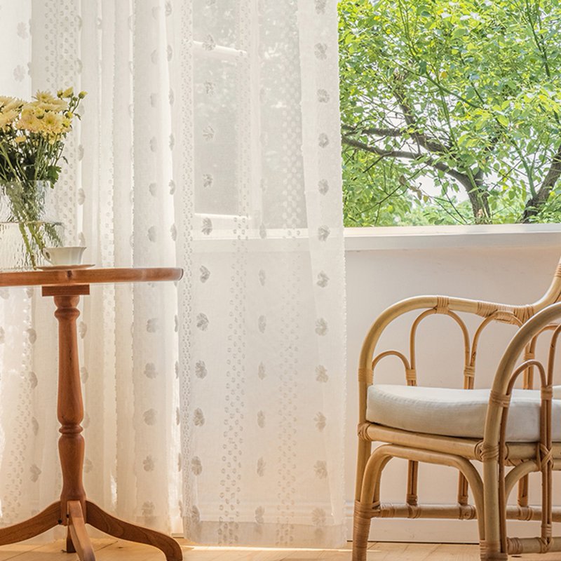 Semi Sheer Pom-Pom Curtain Set - Boho Farmhouse White 2 Panels