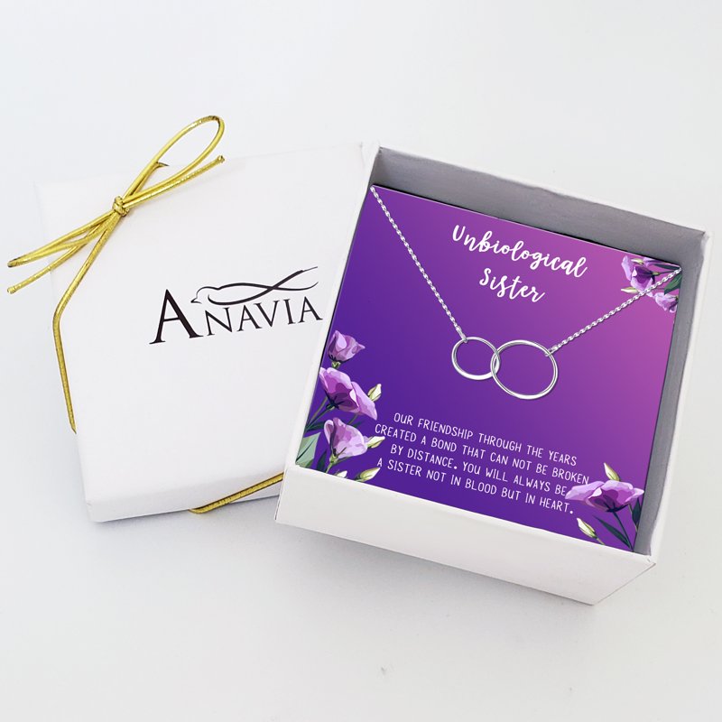 Unbiological Sister Necklace Gift - Soul Sister Card Jewelry with Infinity Ring