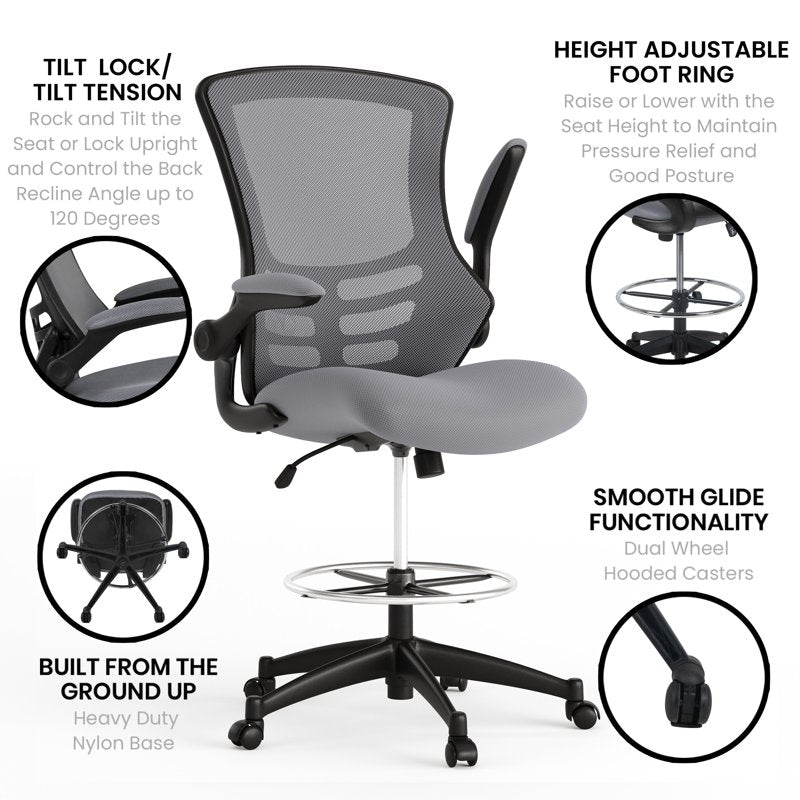 Ergonomic Drafting Chair with Mesh Back and Adjustable Foot Ring