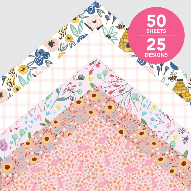 Garden Flower Scrapbook Paper Pad - 50 Sheets, 25 Designs, 12x12 Inches