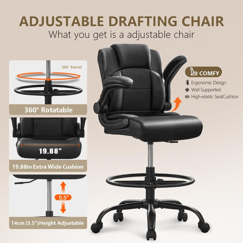Big & Tall Ergonomic Office Chair with Adjustable Height & Flip-Up Armrest — Supports 500 lbs