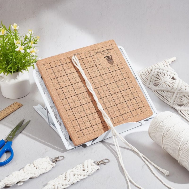Macrame Board Set with Adjustable Holder, T Pins & Supplies for Knotting & Bracelet Making - 7x7 inch