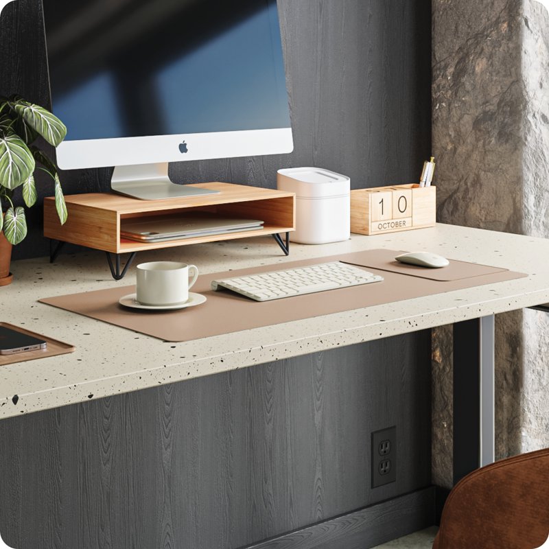 Vegan Leather Desk Pad with Non-Slip Backing and Mousepad - 31.5 x 15.7 in.