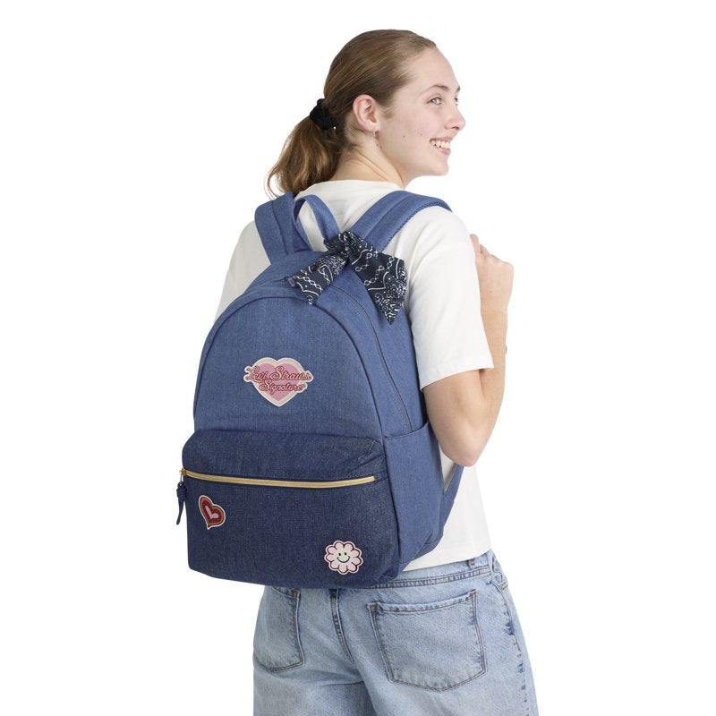 Denim Backpack with Patches for Kids - 17-Inch School & Travel Bag