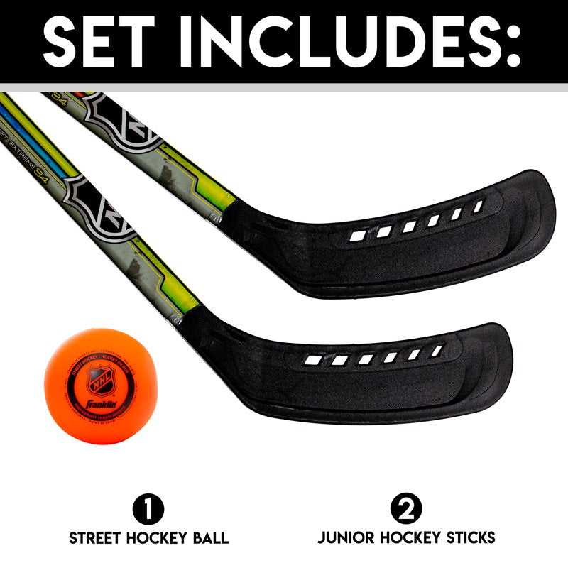 Kids Street Hockey Set with 2 Sticks & Puck - Beginner Outdoor Hockey Kit