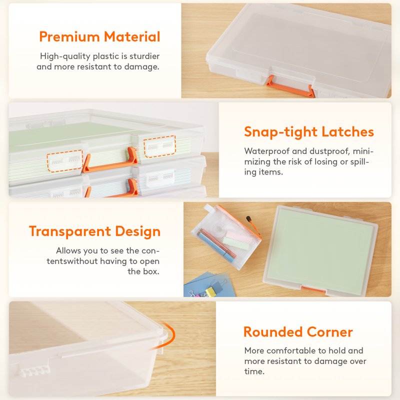 Plastic Storage Boxes for Documents & Crafts, 12.6 x 8.9 x 1.6 Inch, Pack of 10