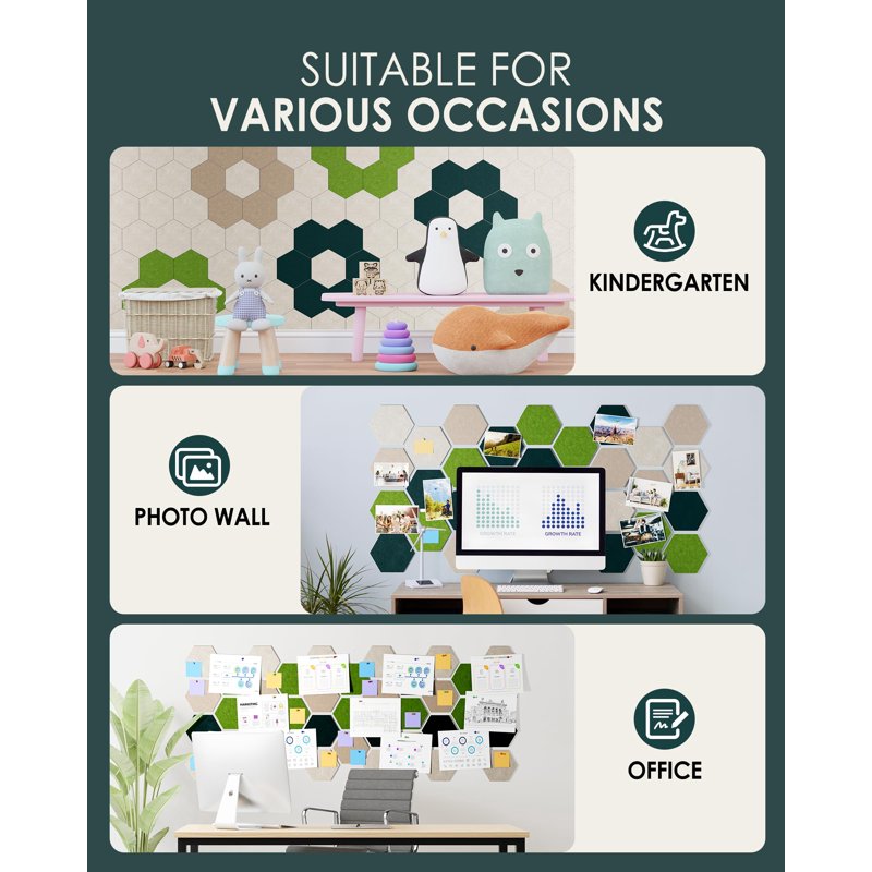 Hexagon Felt Cork Board Tiles Set - Self-Adhesive Wall Decor for Office & Home