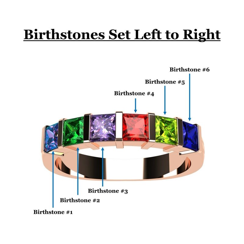 Personalized Birthstone Family Ring - 10k Rose Gold, Sterling Silver & More